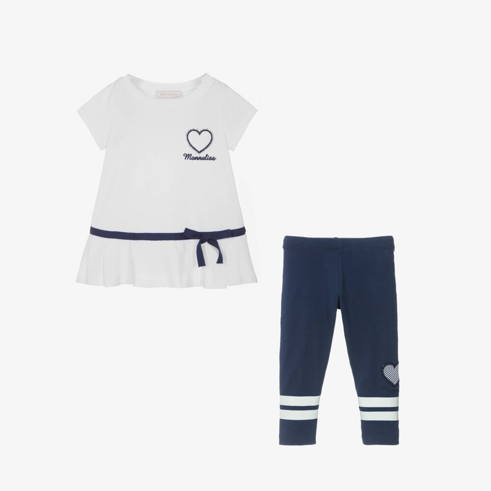 Monnalisa-طقم بناتي كحلي بتطريز قلب | Childrensalon Outlet