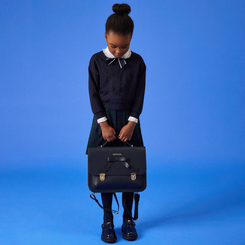Monnalisa-Girls Navy Leather School Bag | Childrensalon Outlet
