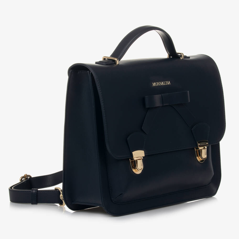 Monnalisa-Girls Navy Leather School Bag | Childrensalon Outlet