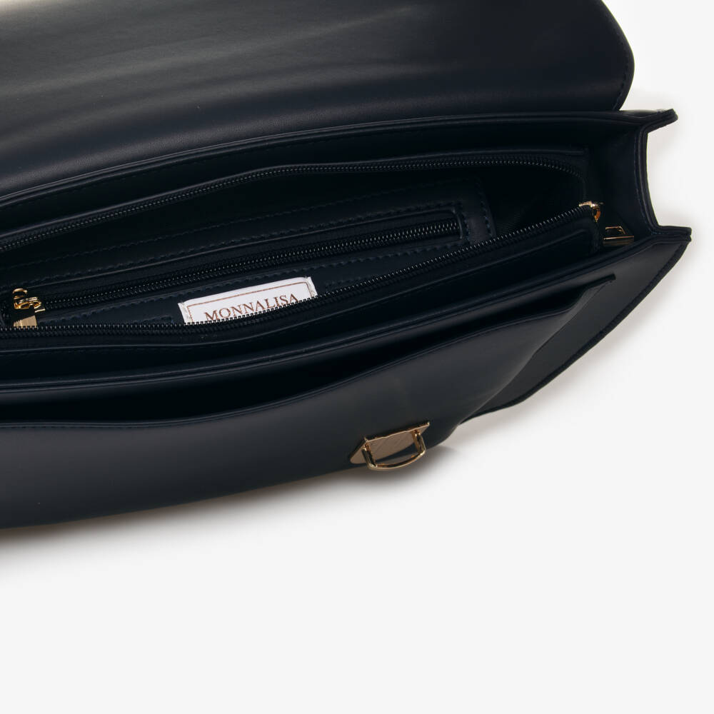 Monnalisa-Girls Navy Leather School Bag | Childrensalon Outlet