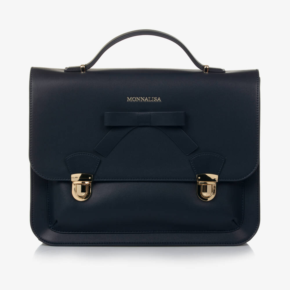 Monnalisa-Синий кожаный портфель для девочек (34см) | Childrensalon Outlet
