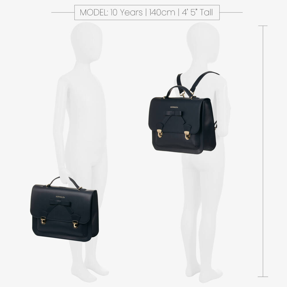 Monnalisa-Girls Navy Leather School Bag | Childrensalon Outlet