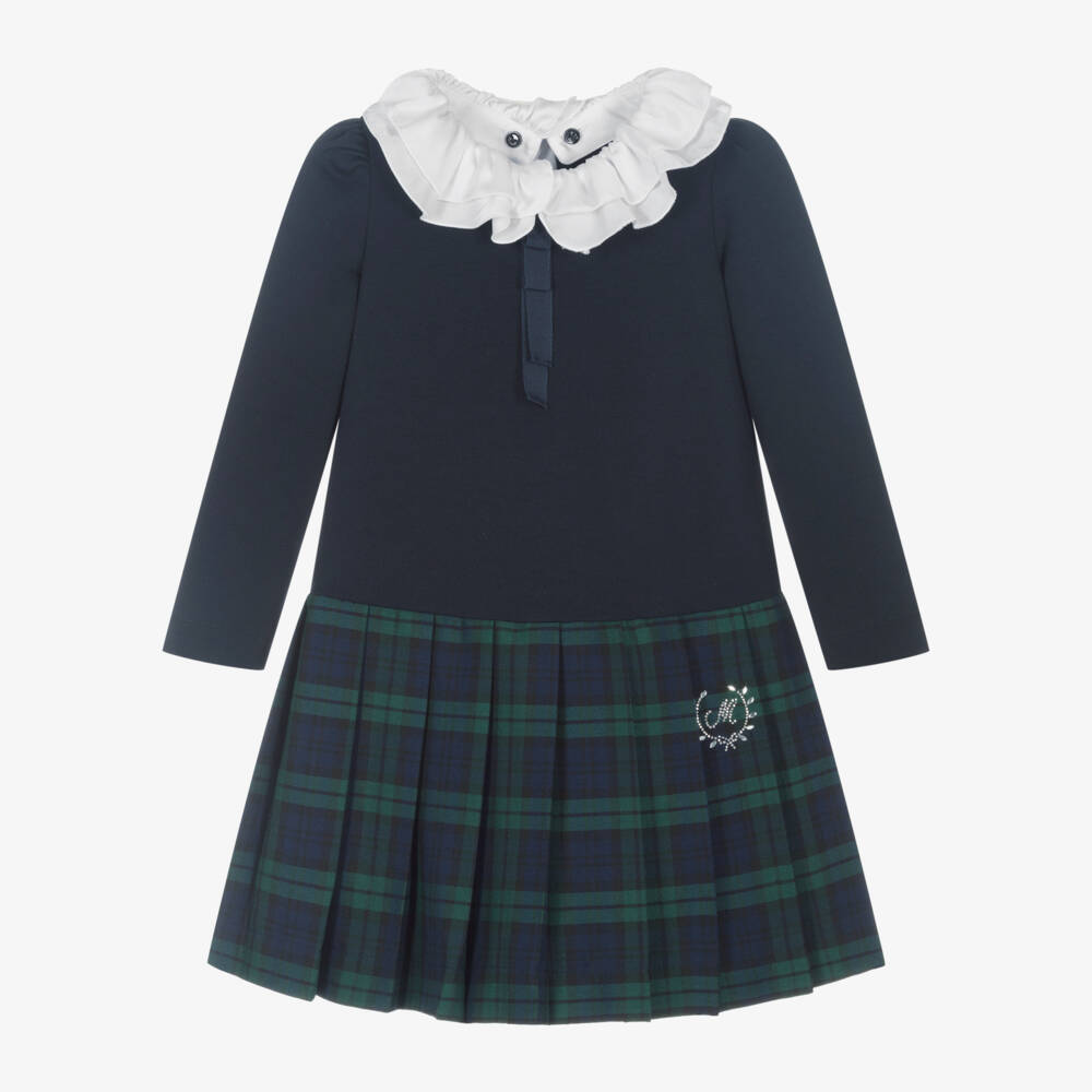 Monnalisa-Girls Navy Milano Tartan Dress | Childrensalon Outlet