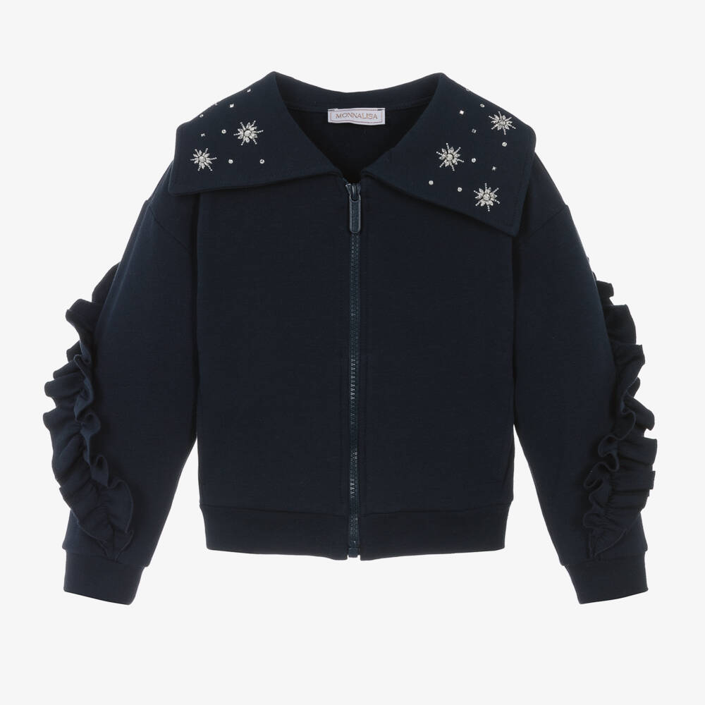 Monnalisa-Girls Navy Sparkle Snowflake Jacket | Childrensalon Outlet