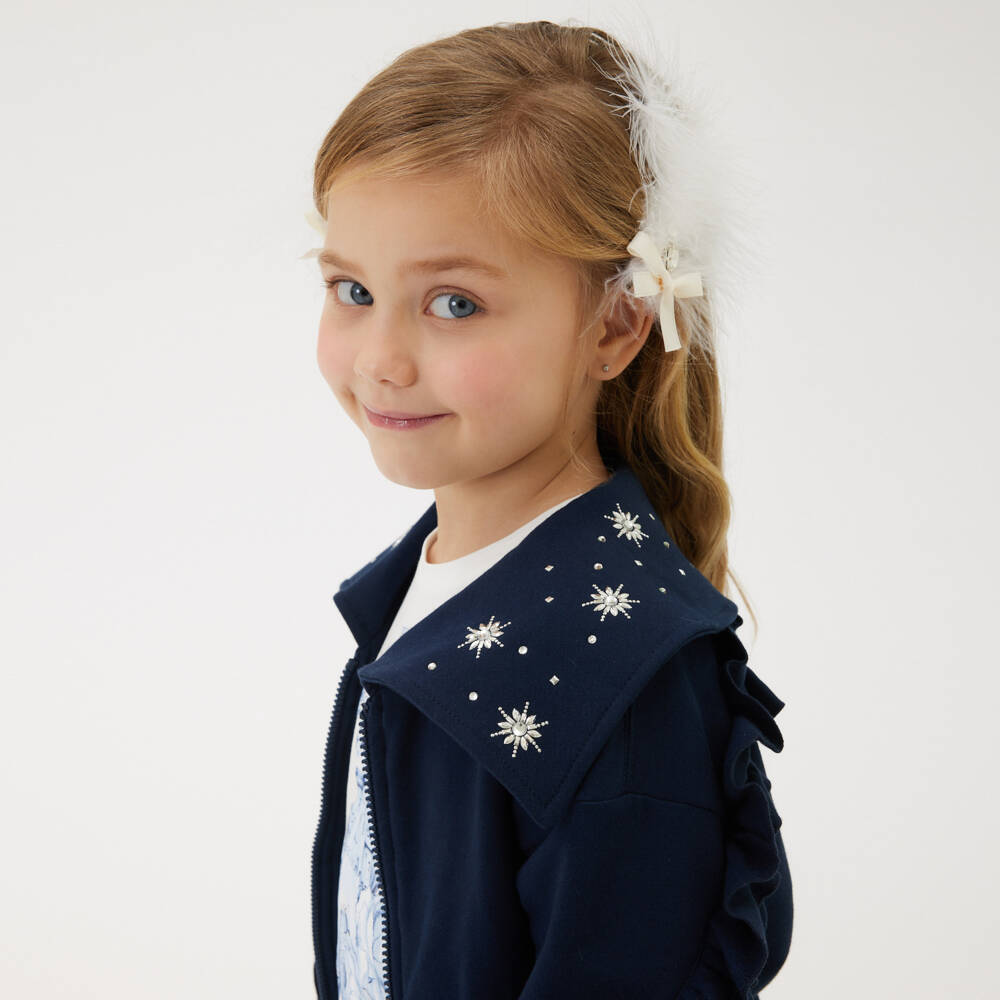 Monnalisa-Girls Navy Sparkle Snowflake Jacket | Childrensalon Outlet