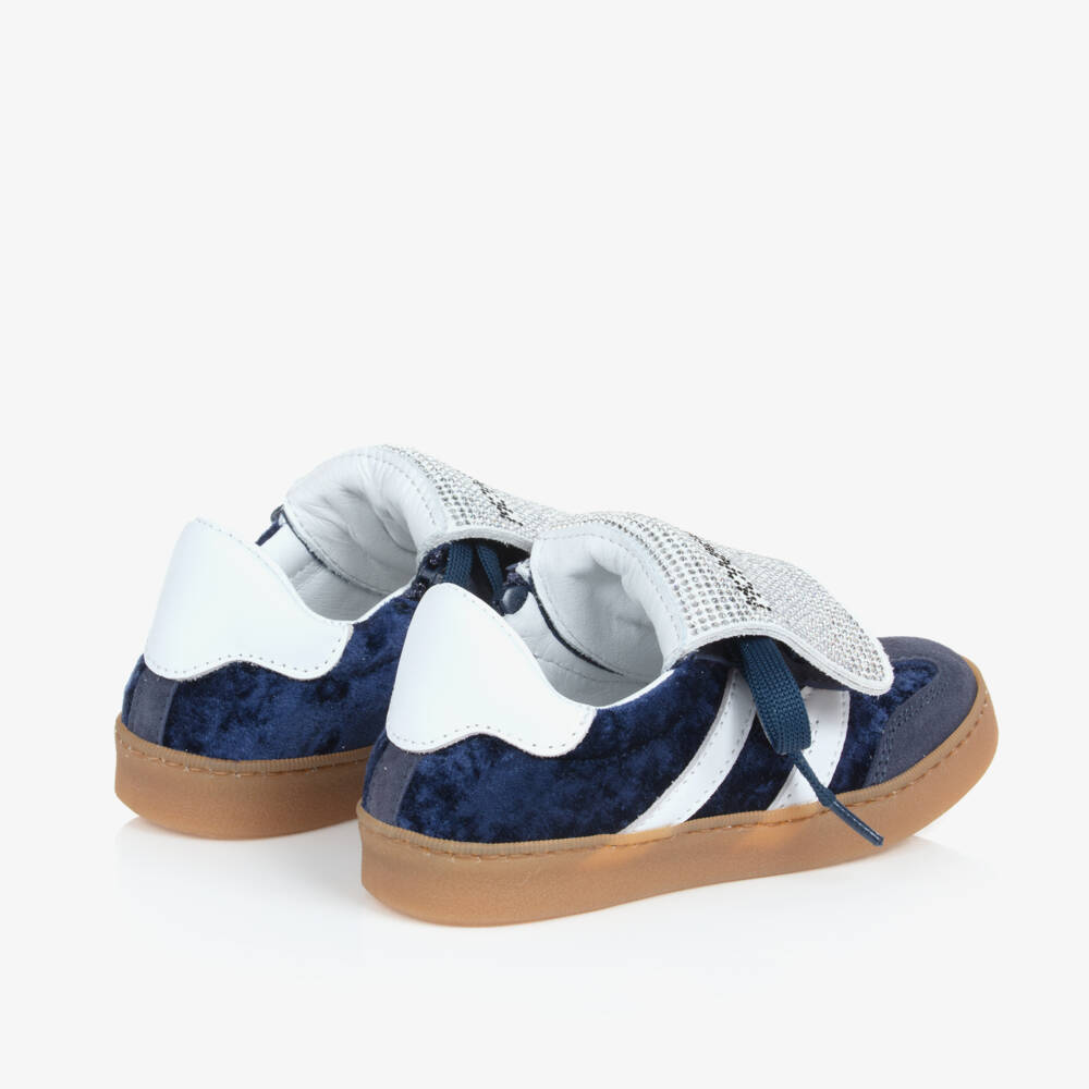 Monnalisa-Girls Navy Velvet & Leather Trainers | Childrensalon Outlet