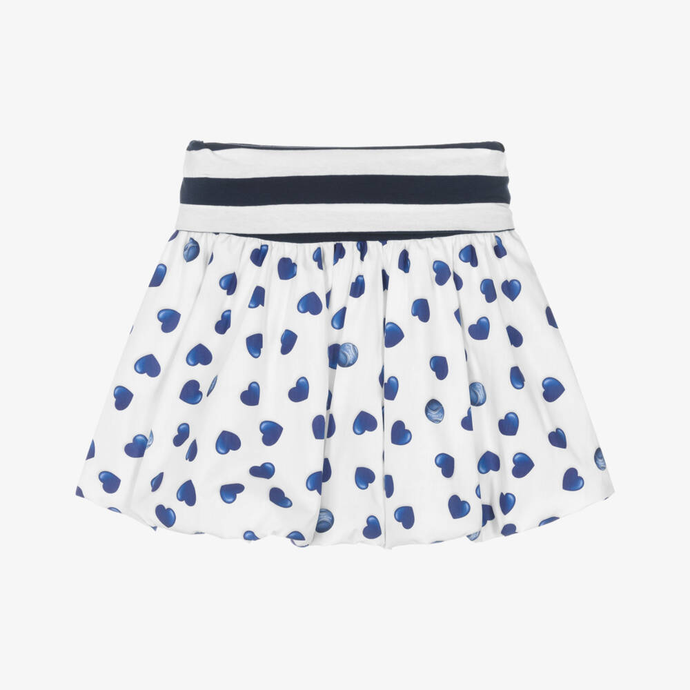 Monnalisa-تنورة بنات كحلية وبيضاء بنقشة القلوب | Childrensalon Outlet