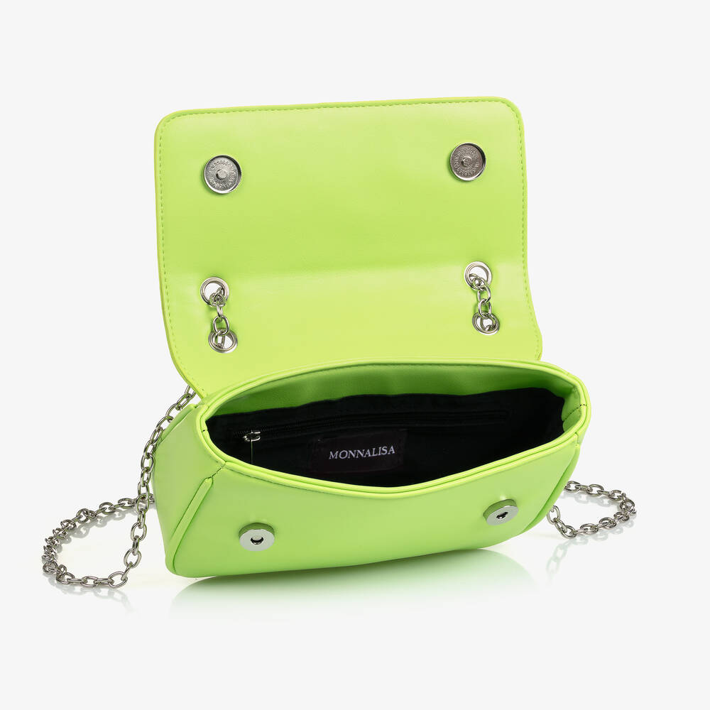 موناليزا-حقيبة جلد صناعي لون أخضر نيون للبنات (21 سم) | Childrensalon Outlet