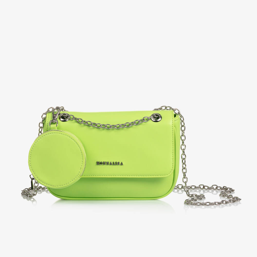 Monnalisa-Girls Neon Green Faux Leather Bag (21cm) | Childrensalon Outlet