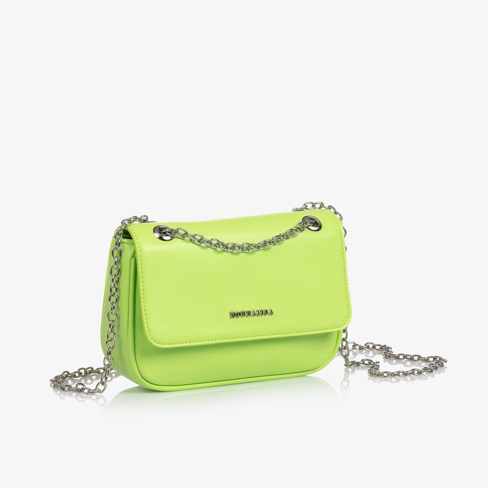 موناليزا-حقيبة جلد صناعي لون أخضر نيون للبنات (21 سم) | Childrensalon Outlet