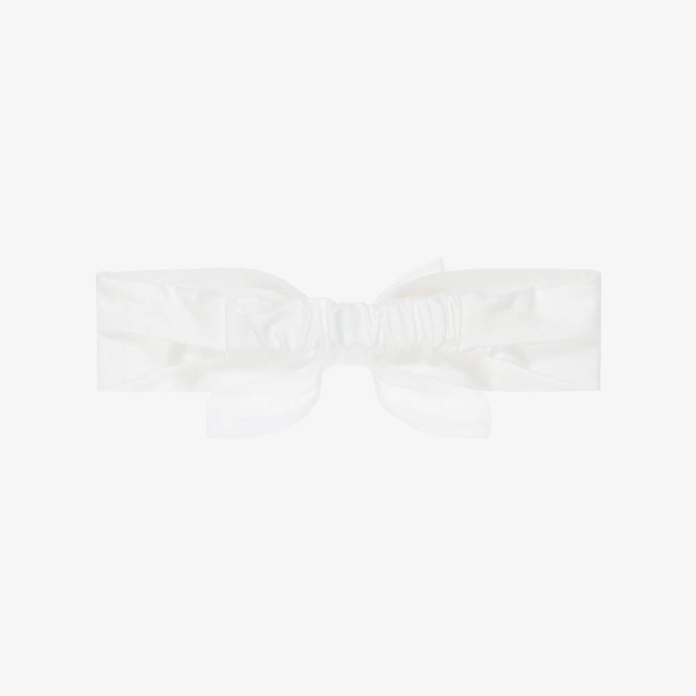 Monnalisa-Girls Off-White Cotton Headband with Organza Bow | Childrensalon Outlet