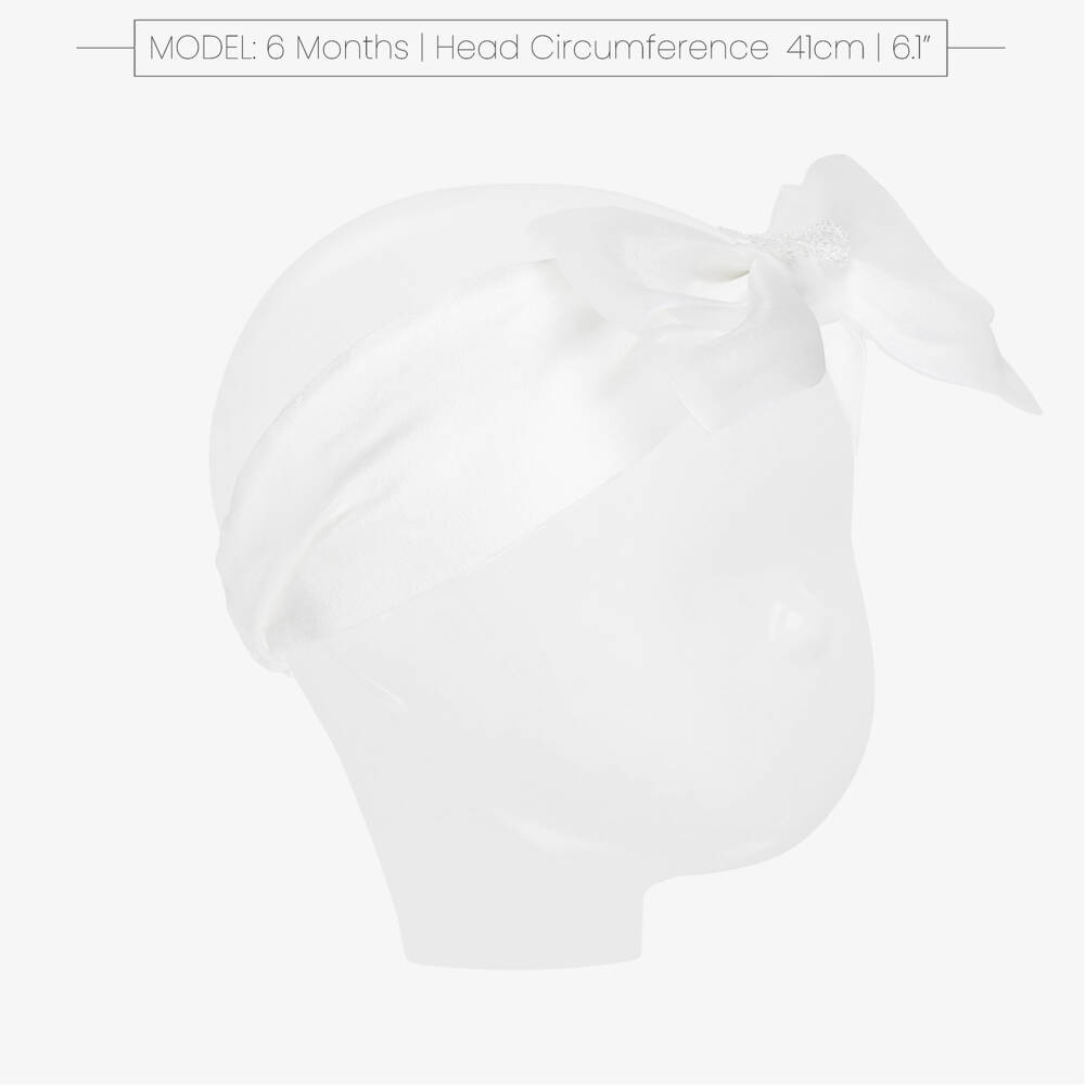 Monnalisa-Girls Off-White Cotton Headband with Organza Bow | Childrensalon Outlet