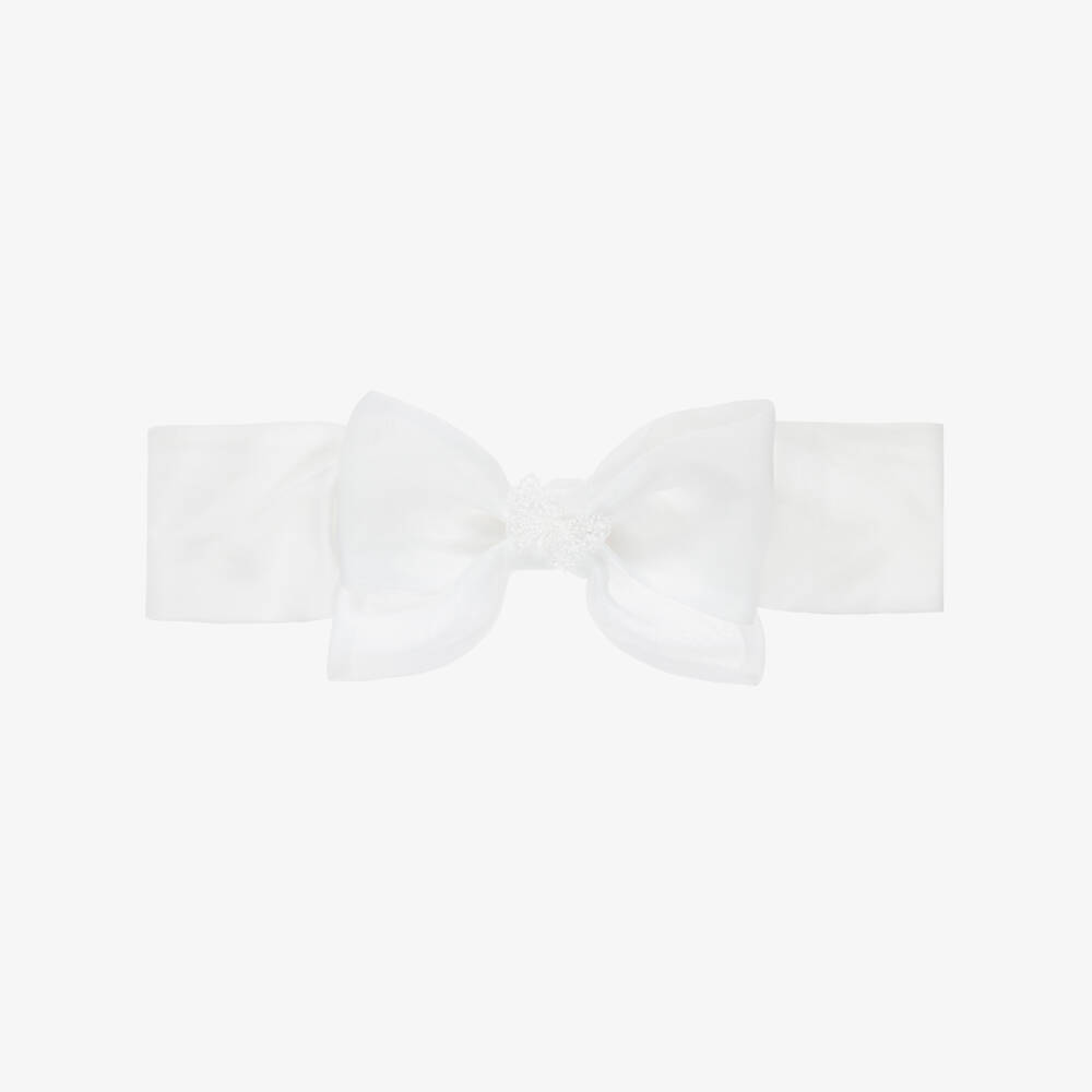 Monnalisa-Girls Off-White Cotton Headband with Organza Bow | Childrensalon Outlet