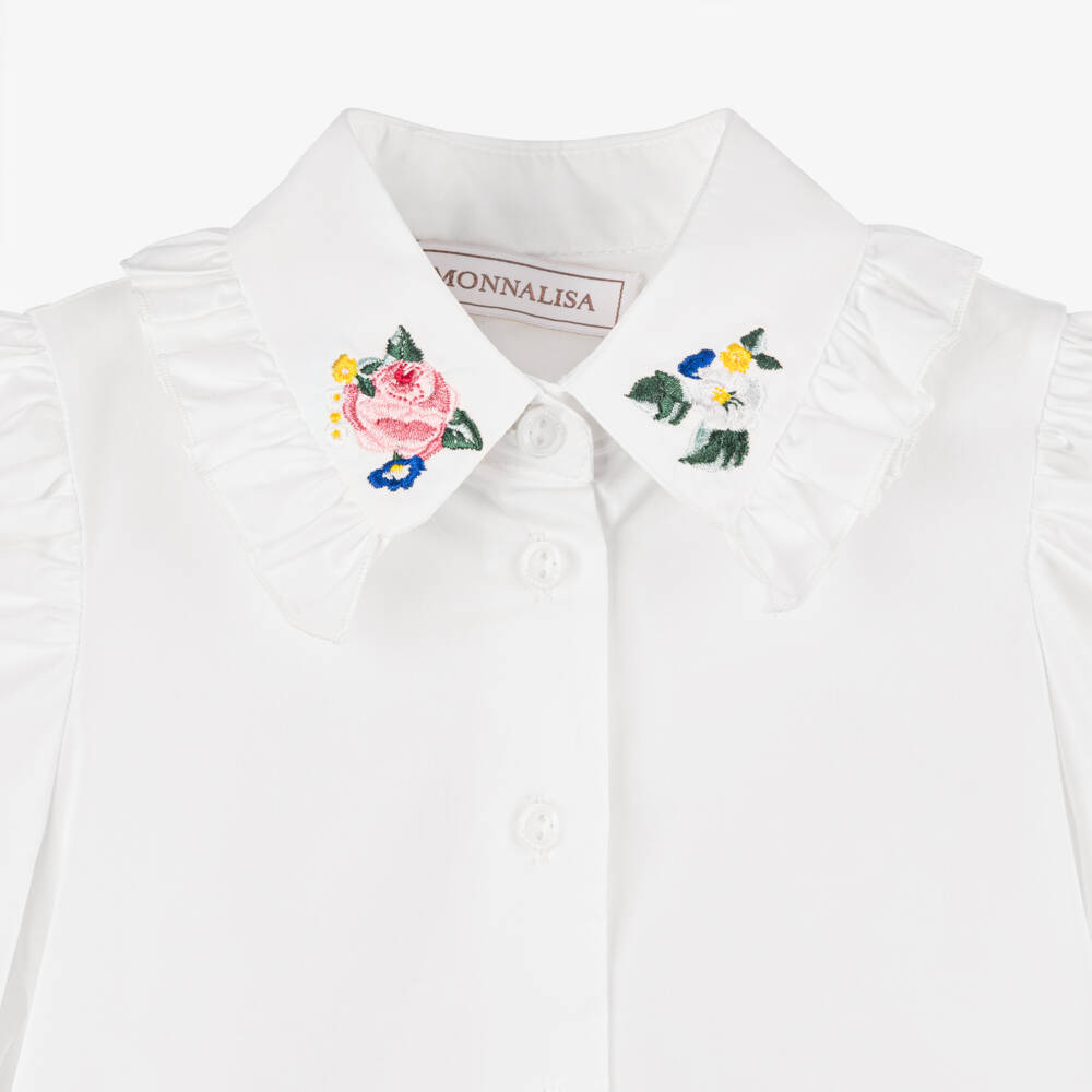 Monnalisa-Girls Off-White Floral Collar Blouse | Childrensalon Outlet