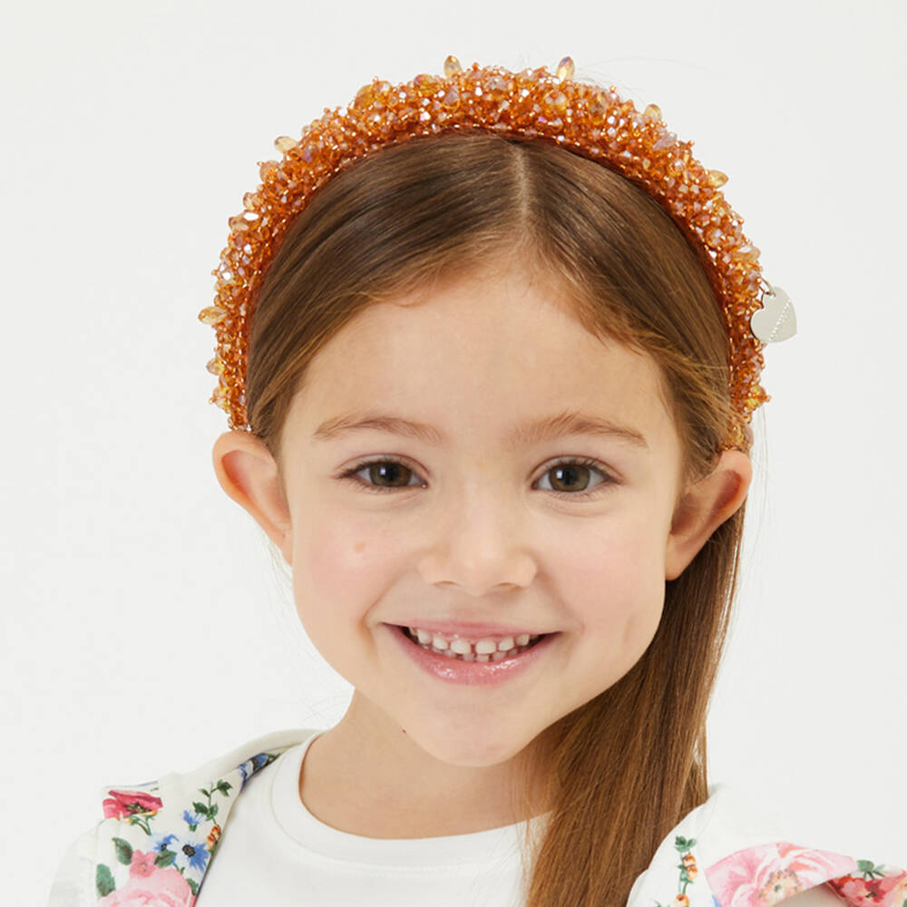 Monnalisa-Оранжевый ободок с кристаллами для девочек | Childrensalon Outlet