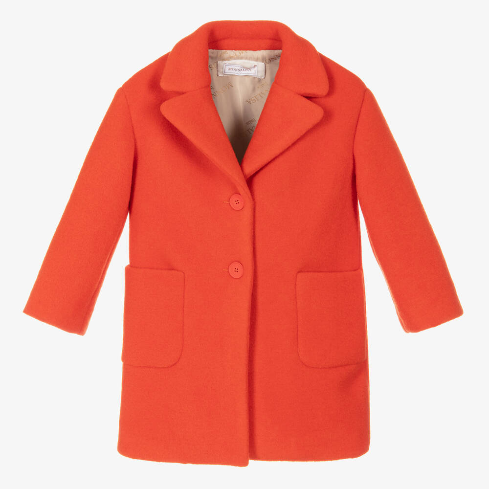 Monnalisa - Оранжевое фетровое пальто для девочек | Childrensalon