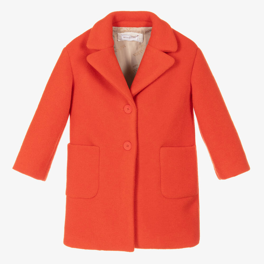 Monnalisa - Girls Orange Felted Overcoat | Childrensalon