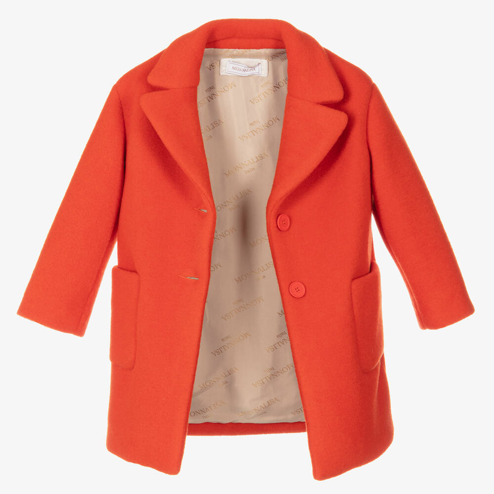Monnalisa-Girls Orange Felted Overcoat | Childrensalon Outlet