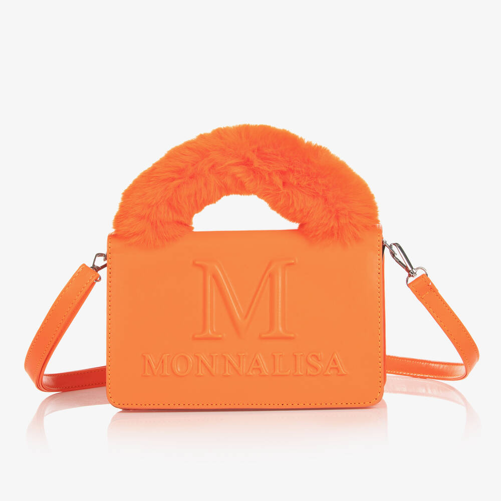 Monnalisa - Girls Orange Fluffy Handle Bag (22cm) | Childrensalon