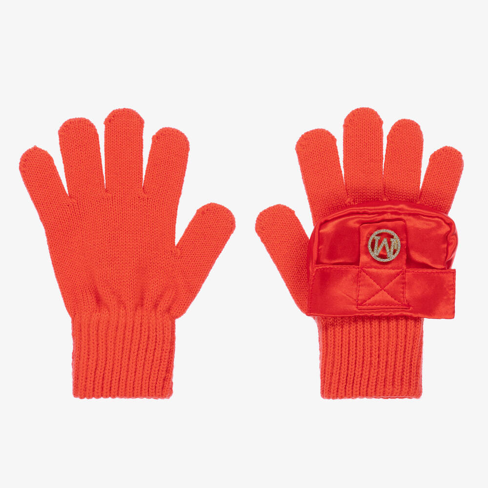 Monnalisa - Girls Orange & Gold Knitted Gloves | Childrensalon