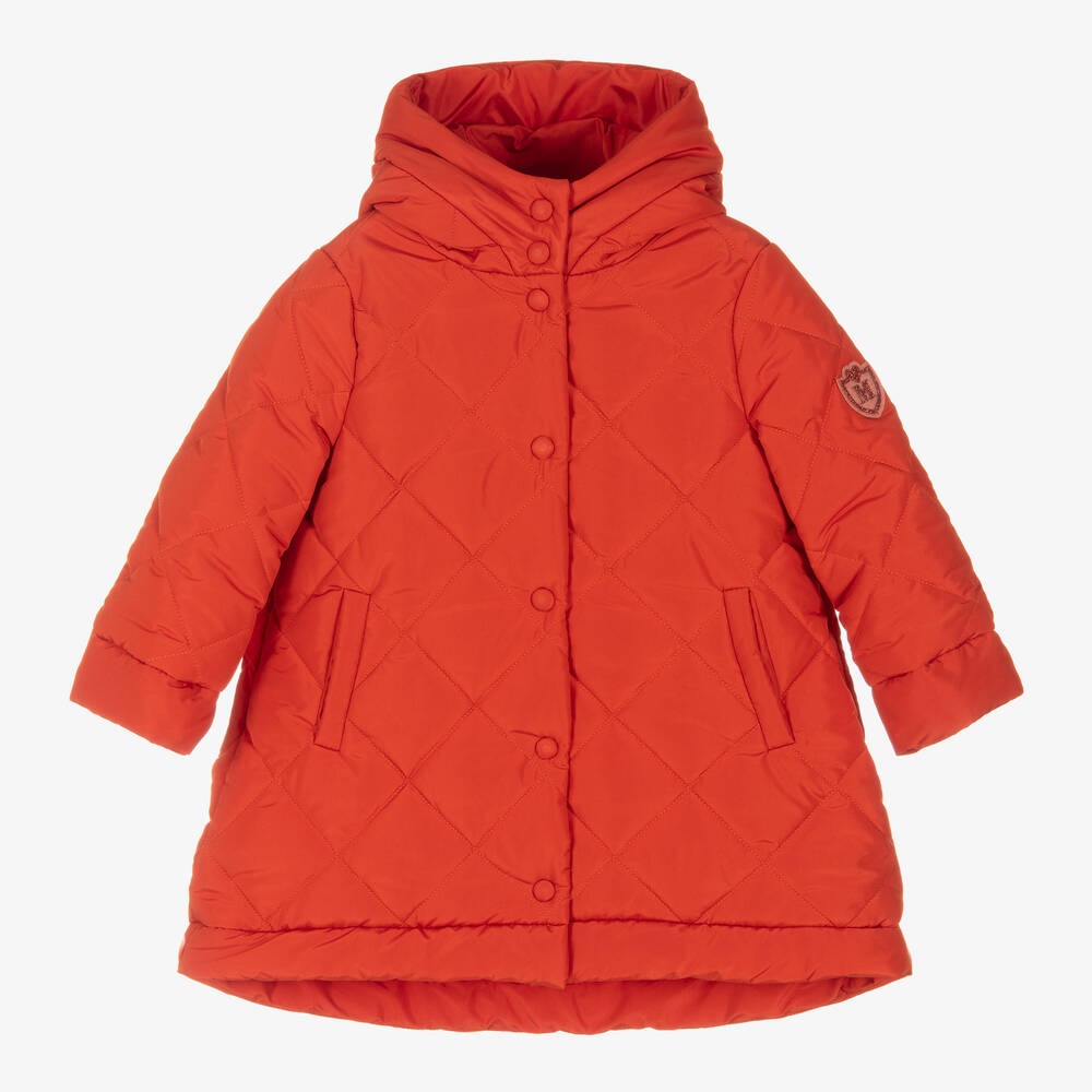 Monnalisa - Girls Orange Quilted Coat | Childrensalon
