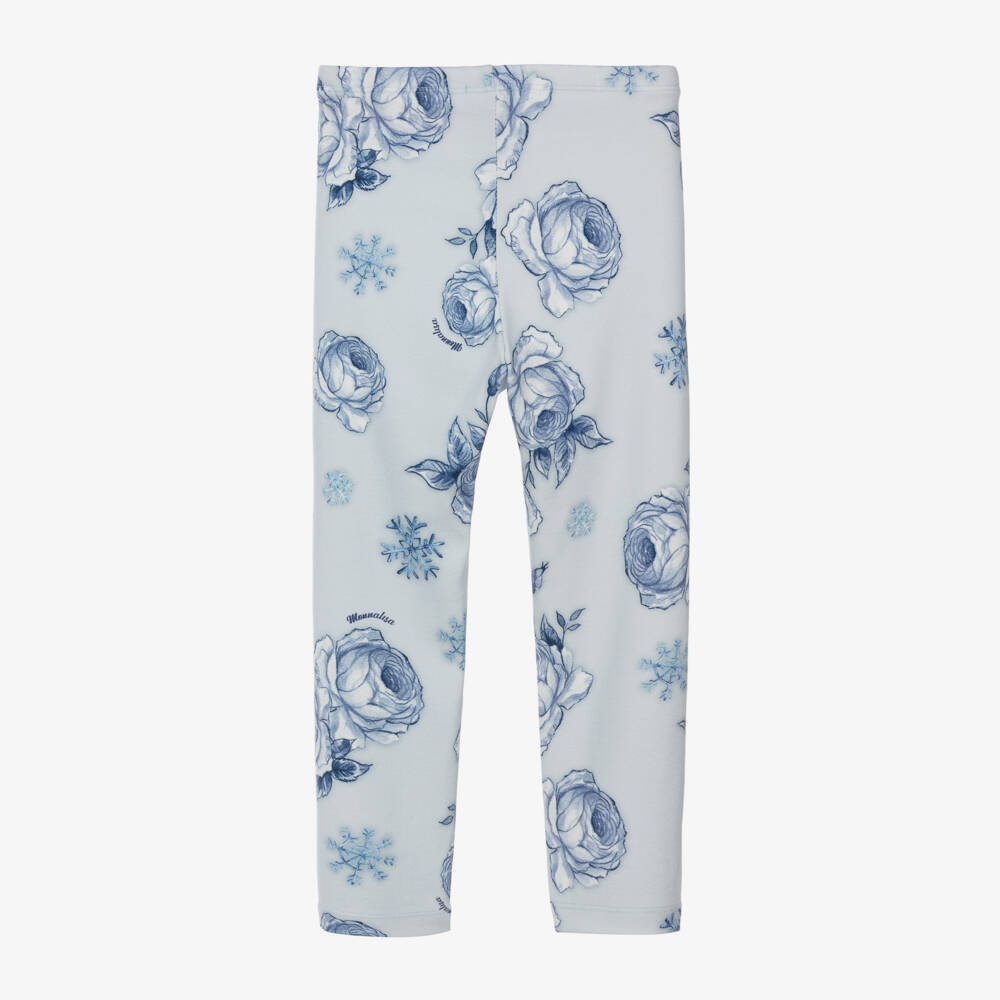 Monnalisa-Girls Pale Blue Floral Trousers | Childrensalon Outlet