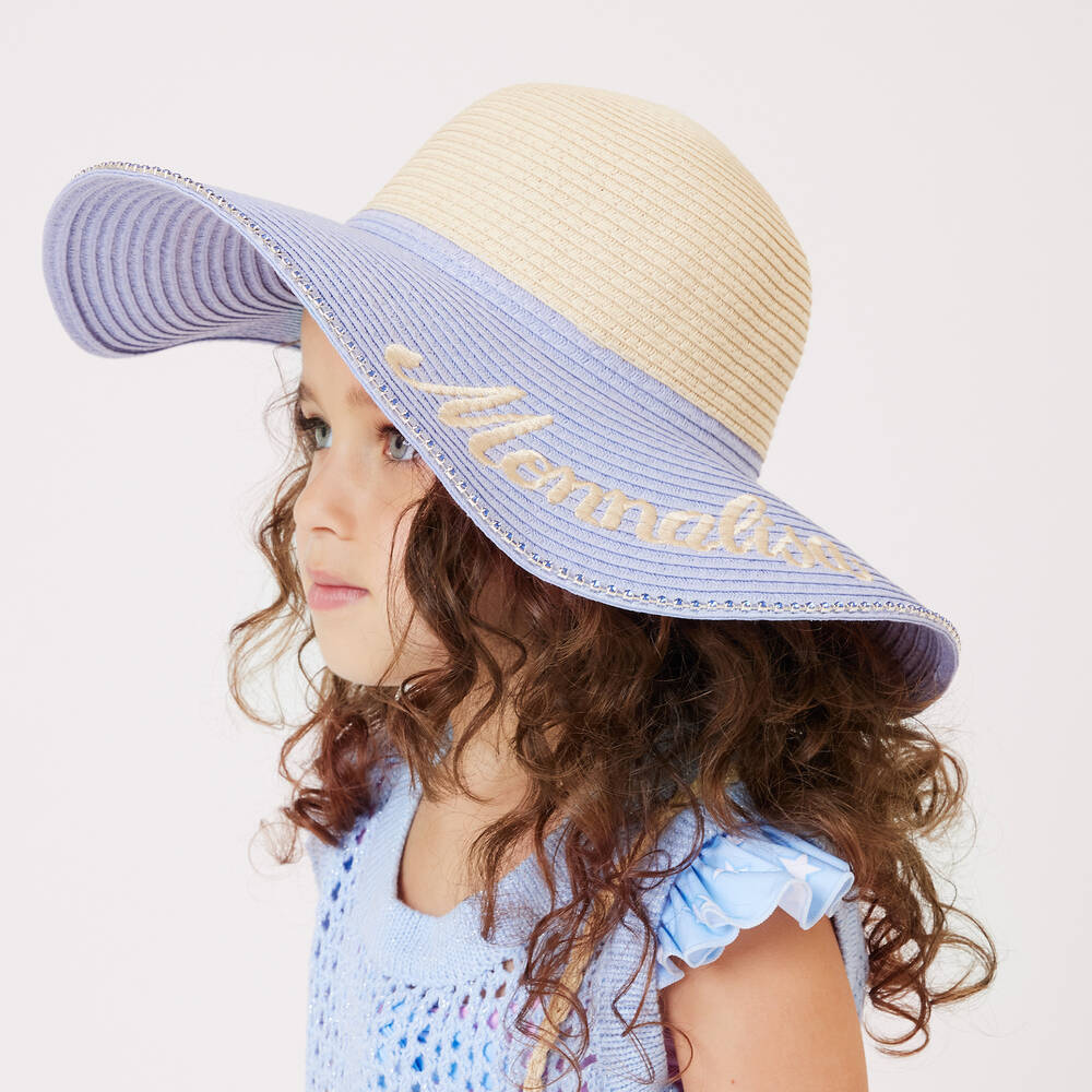 Monnalisa-Girls Pale Blue Straw Sun Hat | Childrensalon Outlet