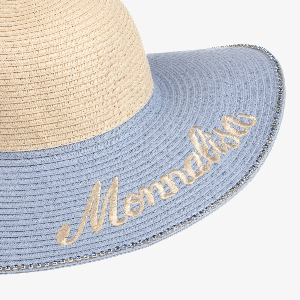 Monnalisa-Girls Pale Blue Straw Sun Hat | Childrensalon Outlet