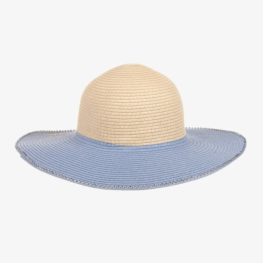 Monnalisa-Girls Pale Blue Straw Sun Hat | Childrensalon Outlet