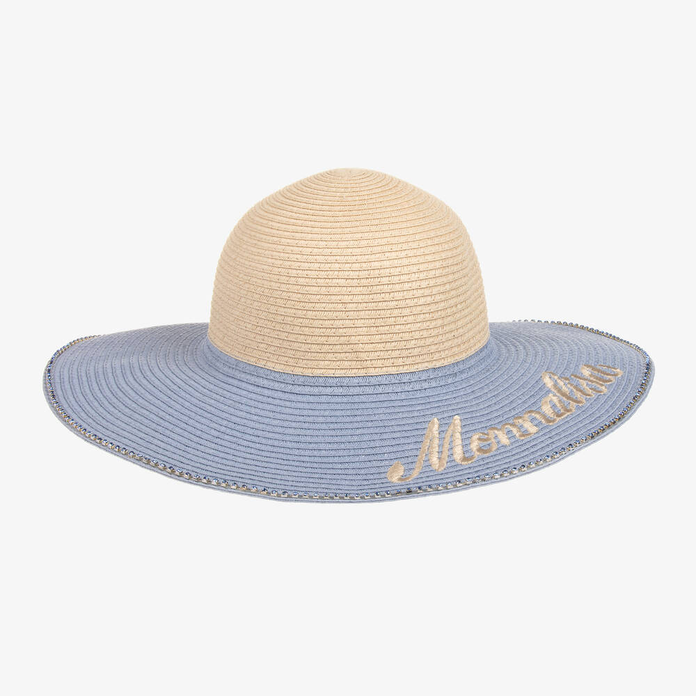 Monnalisa-Girls Pale Blue Straw Sun Hat | Childrensalon Outlet