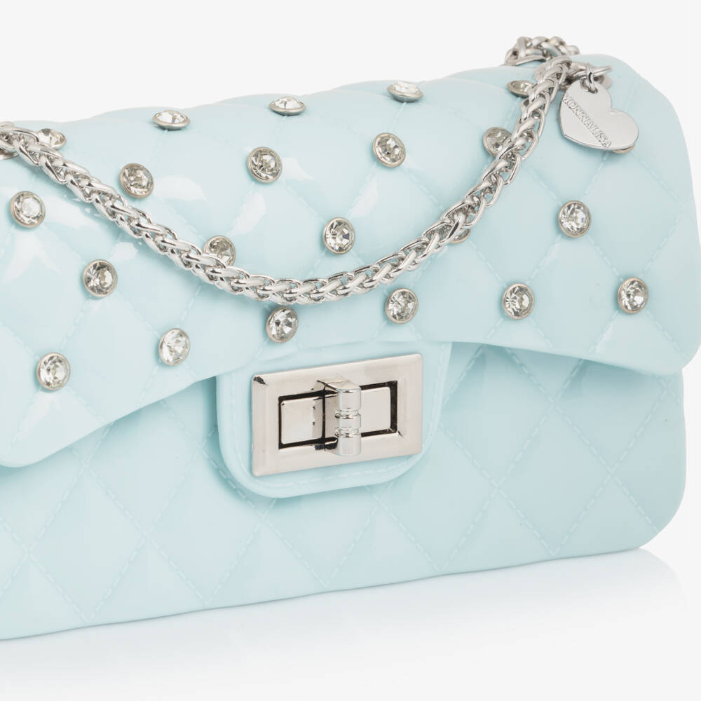 Monnalisa-Girls Pale Blue Studded Shoulder Bag (17cm) | Childrensalon Outlet