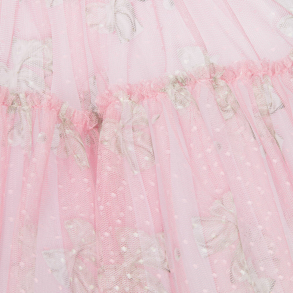 Monnalisa-Розовое платье из тюля с бантиками | Childrensalon Outlet