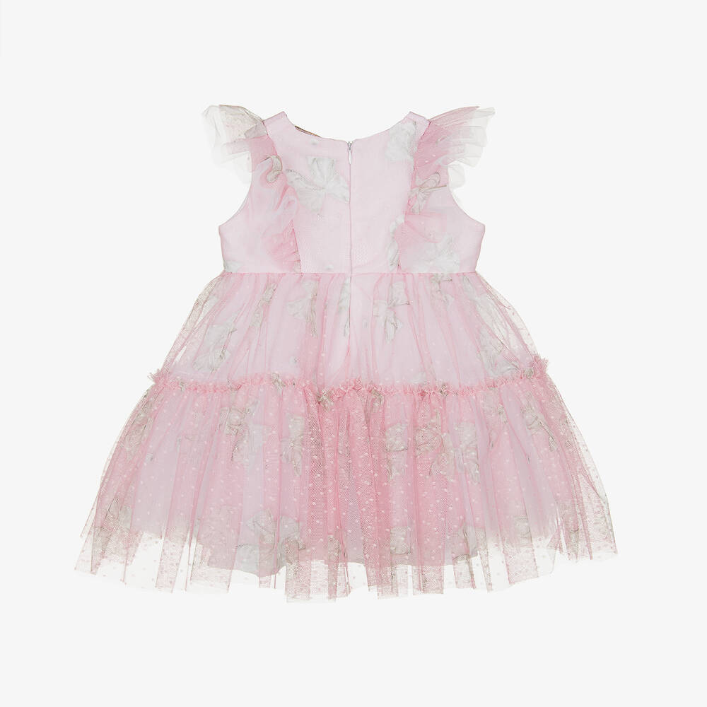 Monnalisa-Розовое платье из тюля с бантиками | Childrensalon Outlet