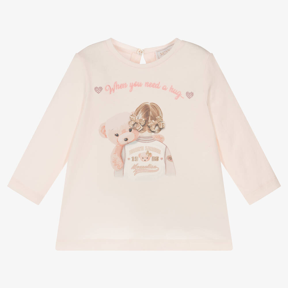 Monnalisa - Girls Pale Pink Cotton Top | Childrensalon