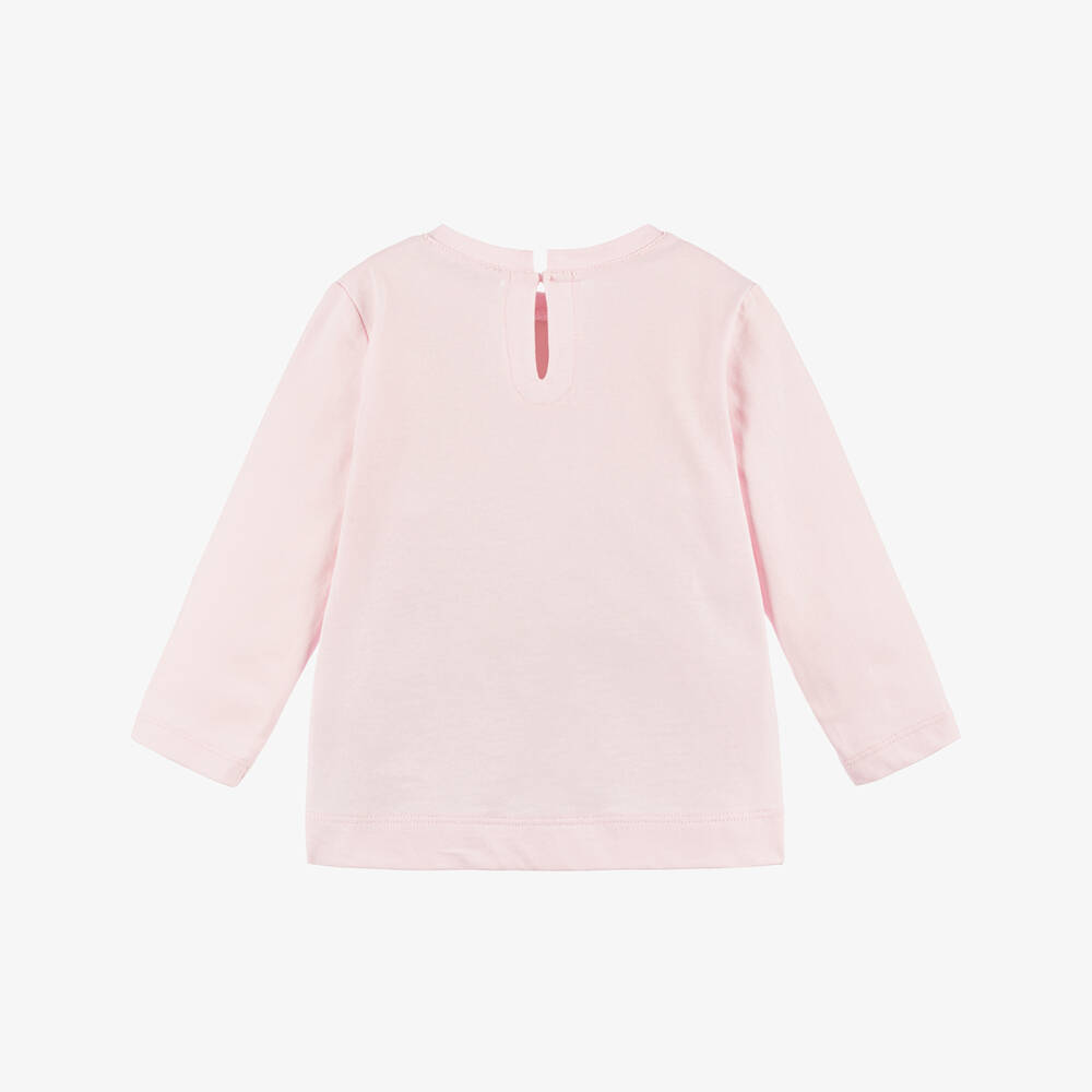 Monnalisa-Girls Pale Pink Cotton Top with Frilly Tulle Bow Appliqué | Childrensalon Outlet