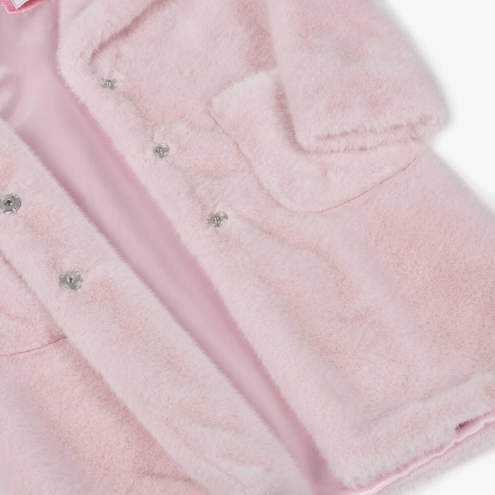 Monnalisa-Girls Pale Pink Faux Fur Coat | Childrensalon Outlet