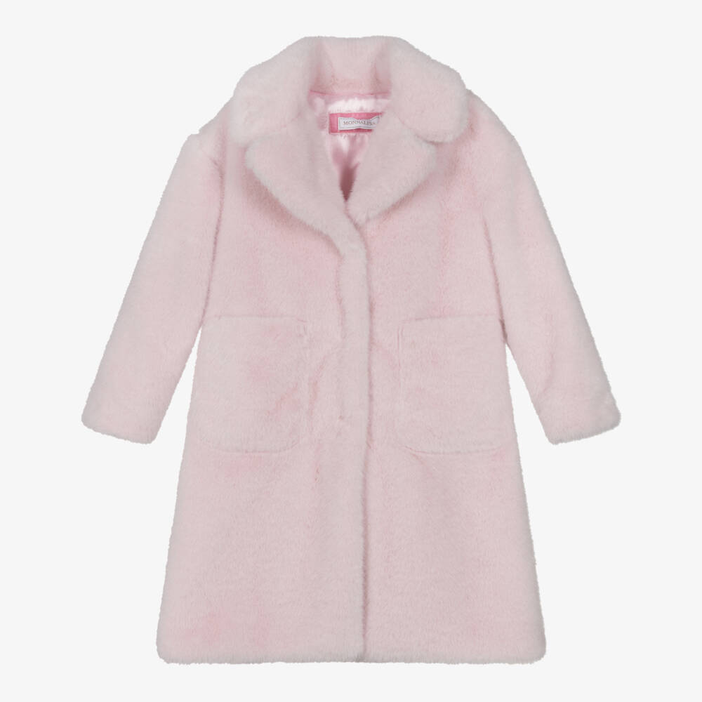 Monnalisa-Girls Pale Pink Faux Fur Coat | Childrensalon Outlet