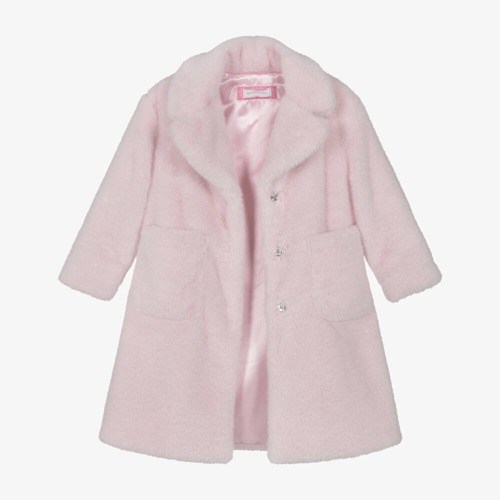 Monnalisa-Girls Pale Pink Faux Fur Coat | Childrensalon Outlet