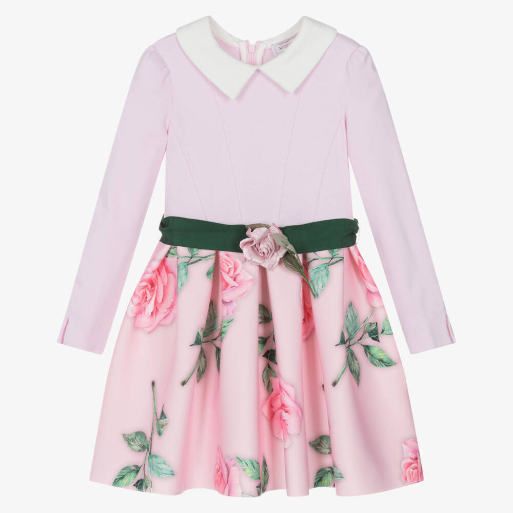 Monnalisa-فستان وردي مزهر للبنات مع حزام | Childrensalon Outlet