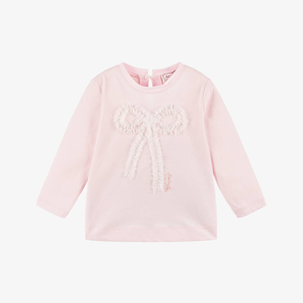Monnalisa-Топ из светло-розового тюля с бантом для девочек | Childrensalon Outlet