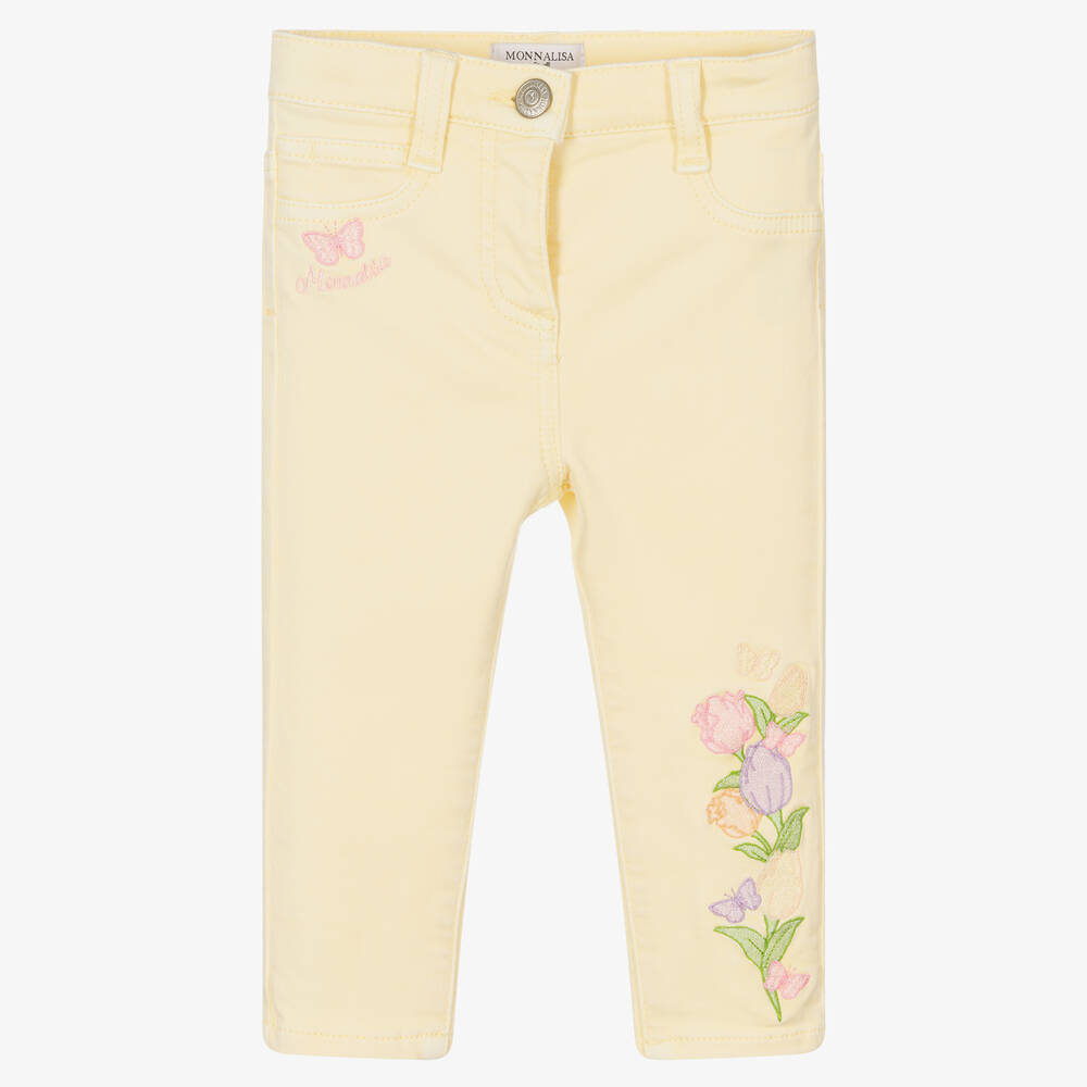 Monnalisa - Girls Pale Yellow Denim Jeans | Childrensalon