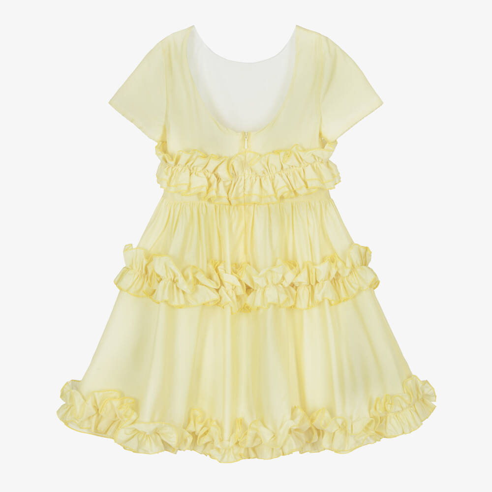 Monnalisa-Girls Pale Yellow Ruffle Dress | Childrensalon Outlet