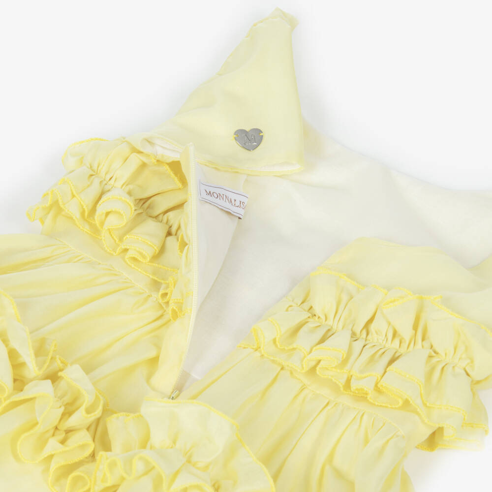 Monnalisa-Girls Pale Yellow Ruffle Dress | Childrensalon Outlet