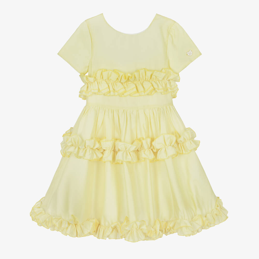 Monnalisa-Girls Pale Yellow Ruffle Dress | Childrensalon Outlet