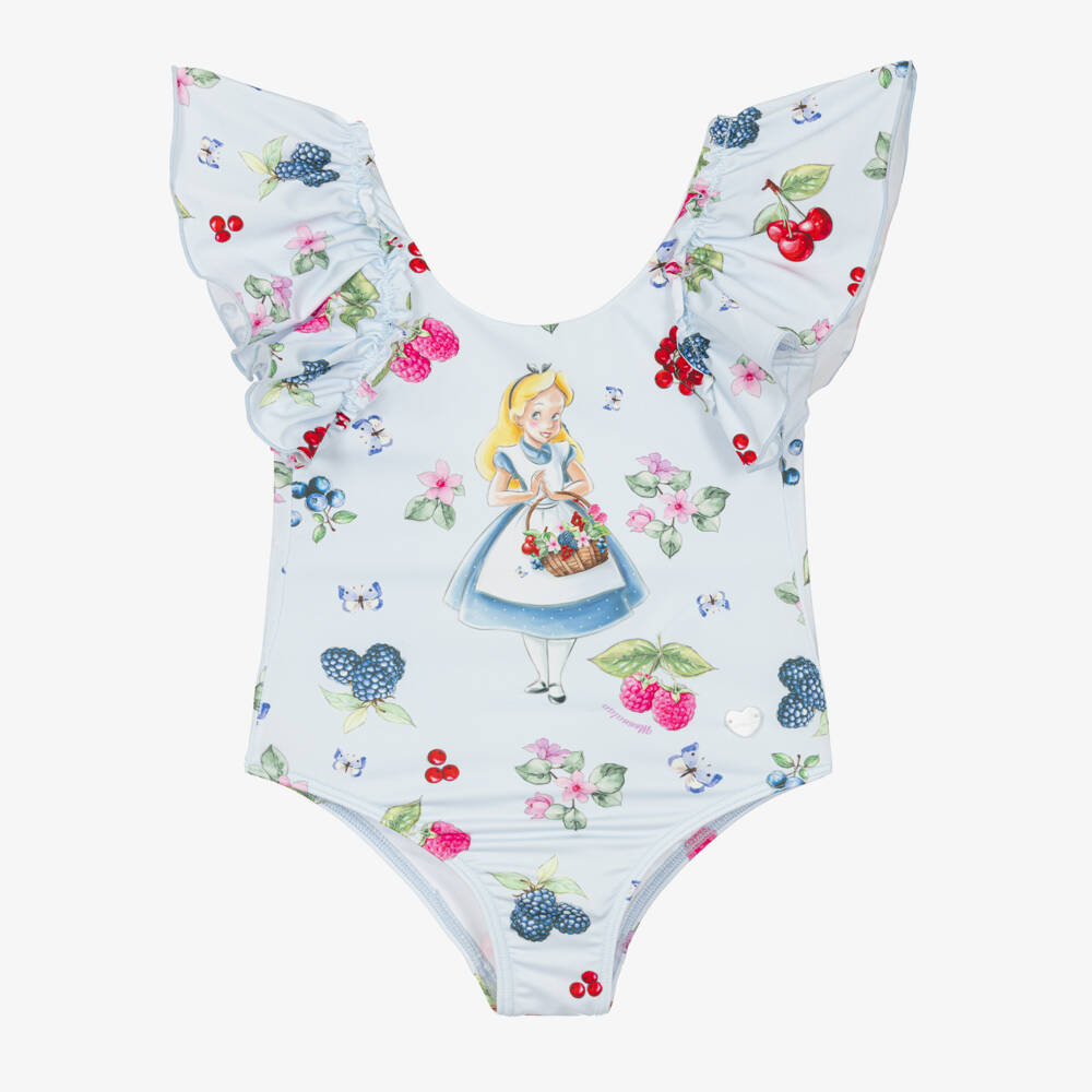 Monnalisa-Girls Pastel Blue Ruffle Swimsuit | Childrensalon Outlet