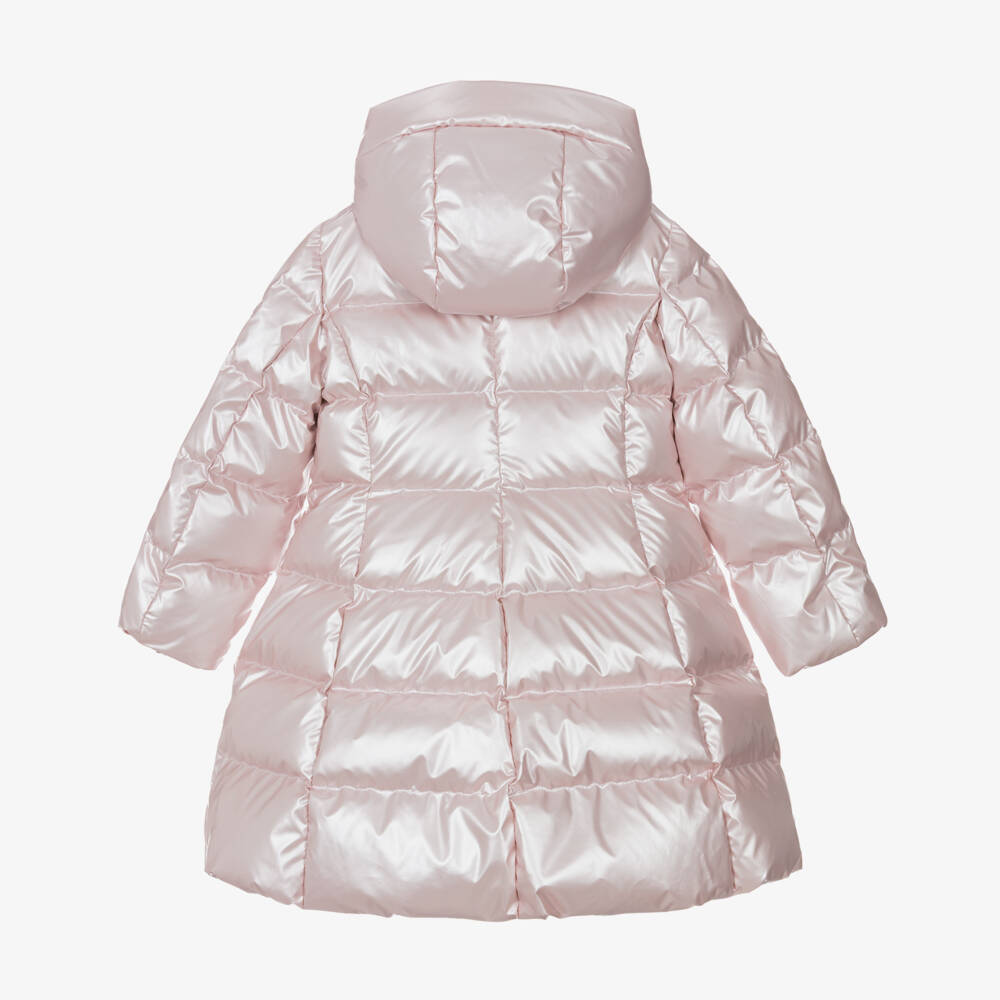Monnalisa-Girls Pearly Pink Hooded Down Puffer Coat | Childrensalon Outlet