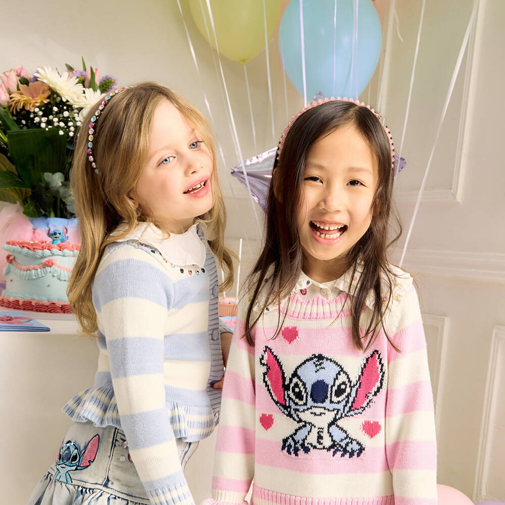 Monnalisa-Кремовый и розовый вязаный свитер для девочек | Childrensalon Outlet