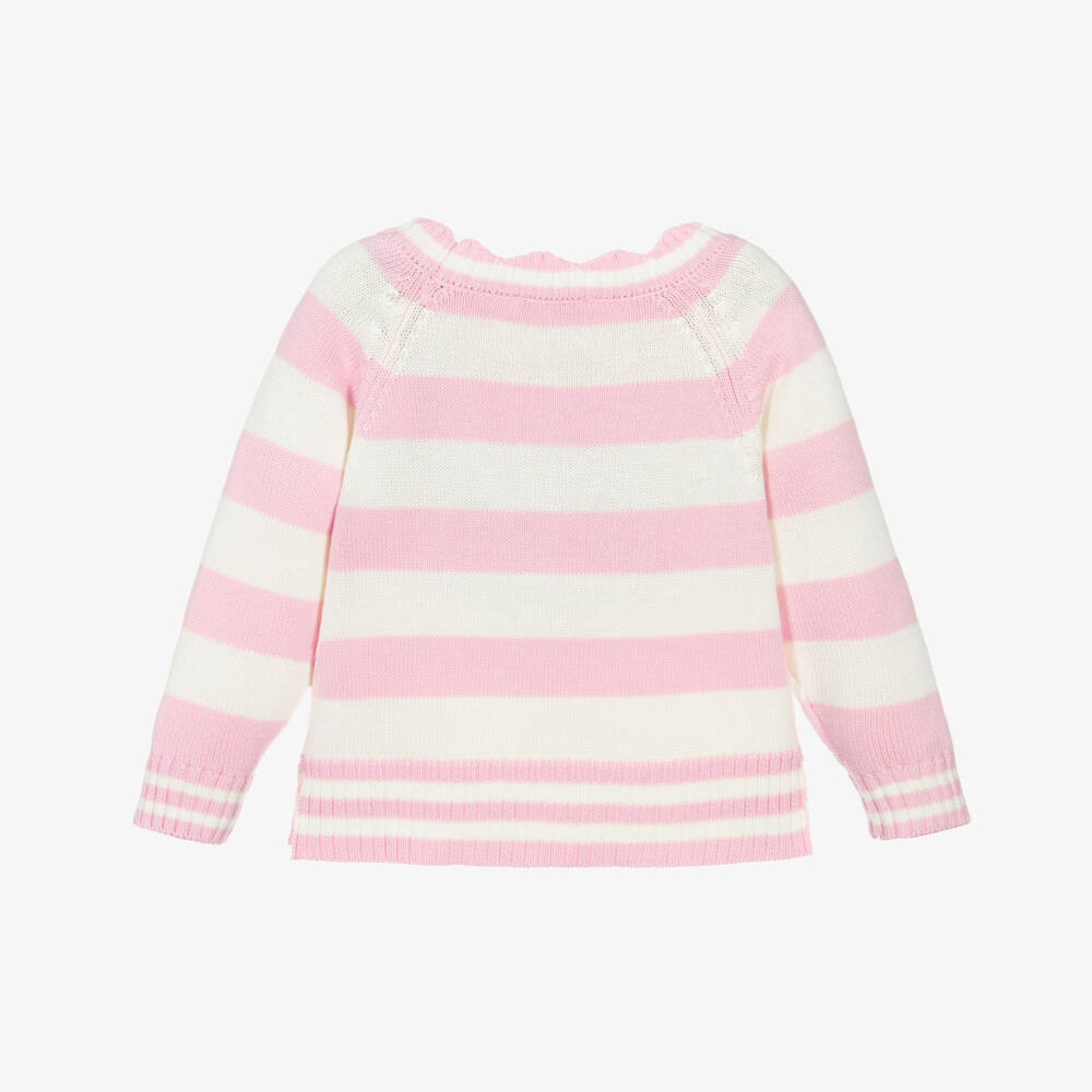 Monnalisa-Кремовый и розовый вязаный свитер для девочек | Childrensalon Outlet