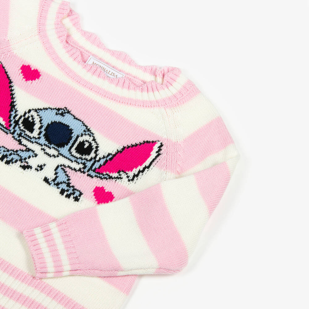 Monnalisa-Кремовый и розовый вязаный свитер для девочек | Childrensalon Outlet