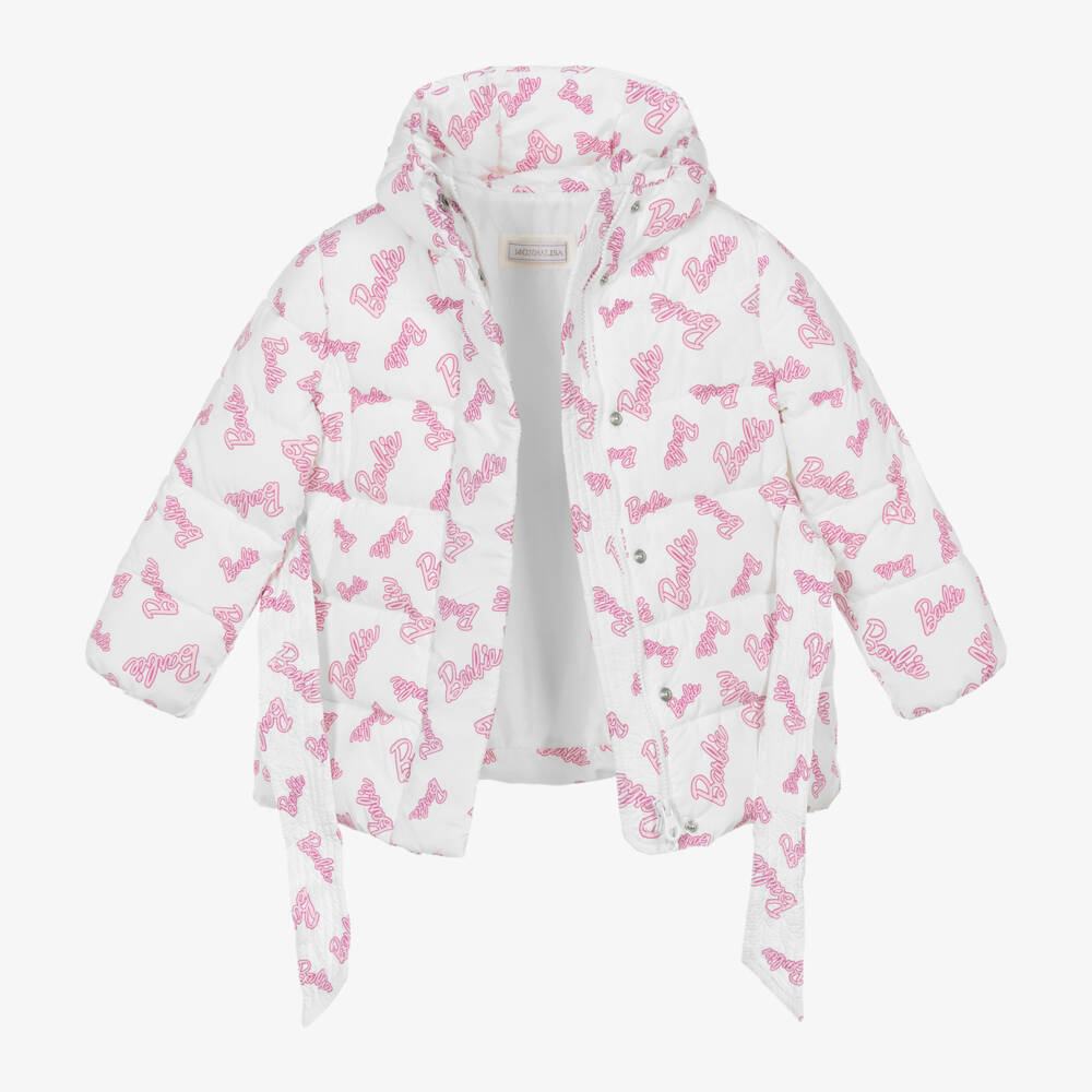 Monnalisa-Girls Pink and White Puffer Coat | Childrensalon Outlet